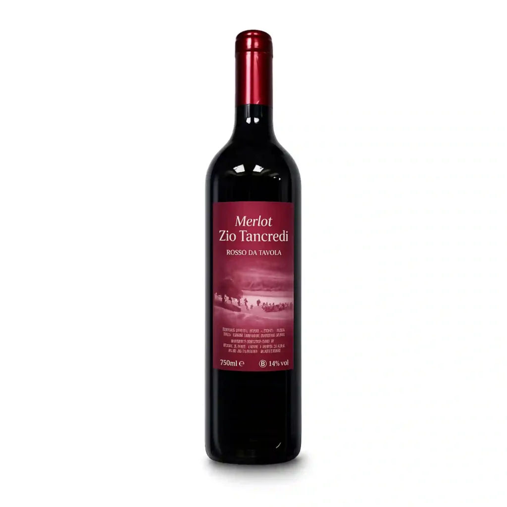 Bottiglia di vino Merlot Zio Tancredi rosso da tavola Azienda Agricola Tonolini