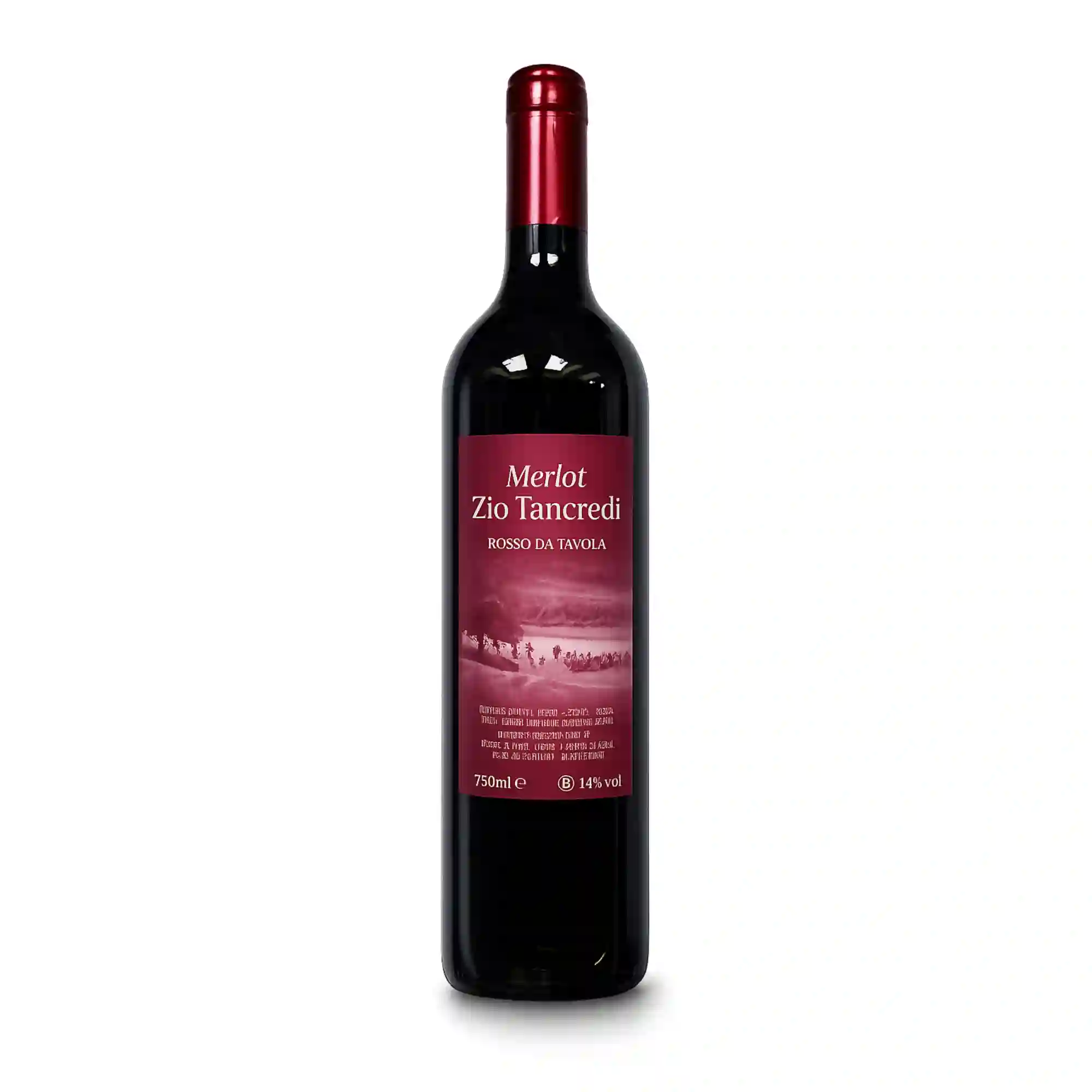 Bottiglia di vino Merlot Zio Tancredi rosso da tavola Azienda Agricola Tonolini